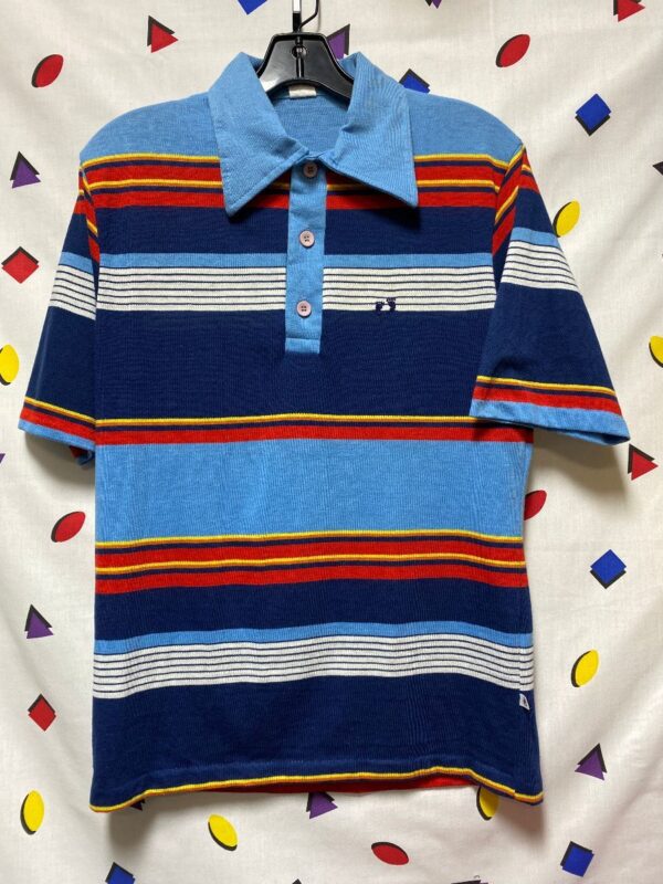 product details: 1970S-80S HANGTEN SS BD COLLARED POLO SHIRT HORIZONTAL STRIPE DESIGN FOOTPRINT EMBROIDERED LOGO photo