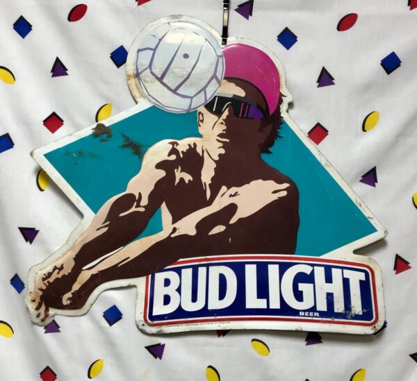 product details: VINTAGE BUD LIGHT VOLLEYBALL 90S 1994 BUDWEISER METAL TIN BEER SIGN photo