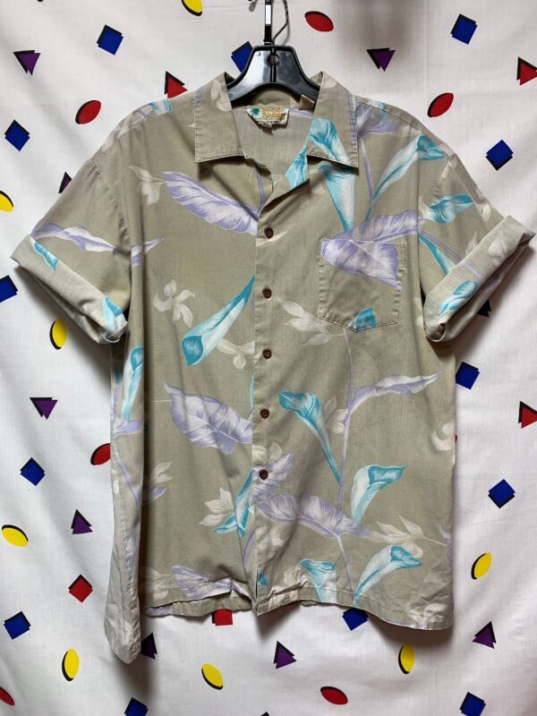 product details: SS BD HAWAIIAN SHIRT BEIGE WITH LEAVES photo