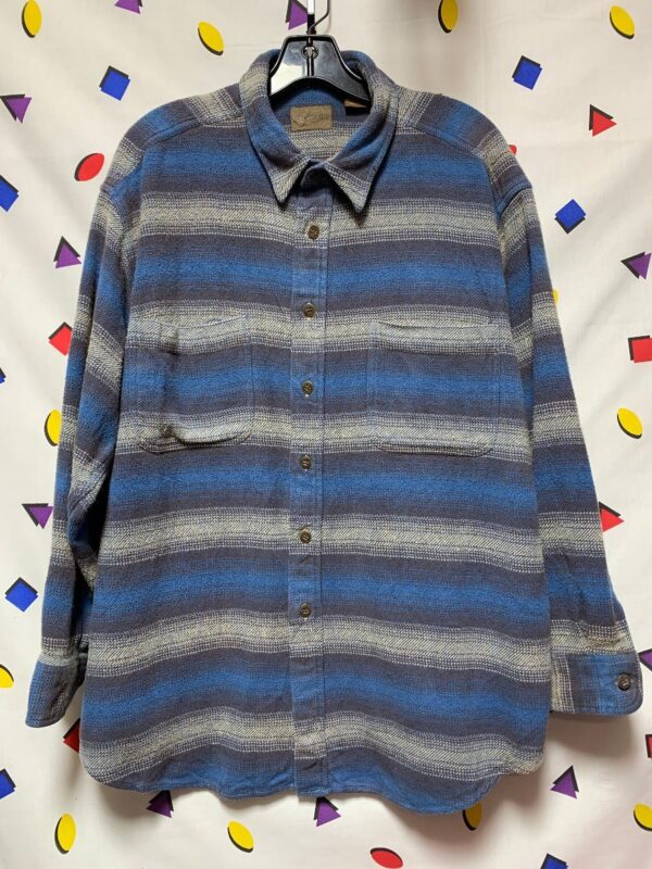 product details: THICK HORIZONTAL STRIPED BUTTON UP FLANNEL COTTON LS SHIRT WITH FRONT POCKETS photo