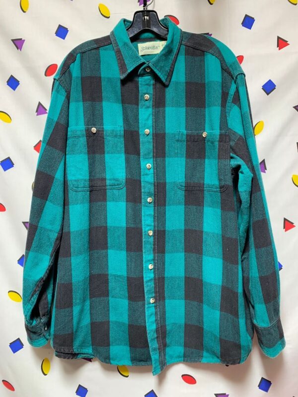 product details: BIG AND TALL PLAID BUTTON UP FLANNEL COTTON LS SHIRT WITH FRONT BUTTON POCKETS photo