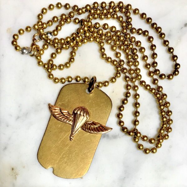 product details: PARACHUTIST BADGE GOLD DOG TAG NECKLACE WITH GOLD BALL CHAIN photo