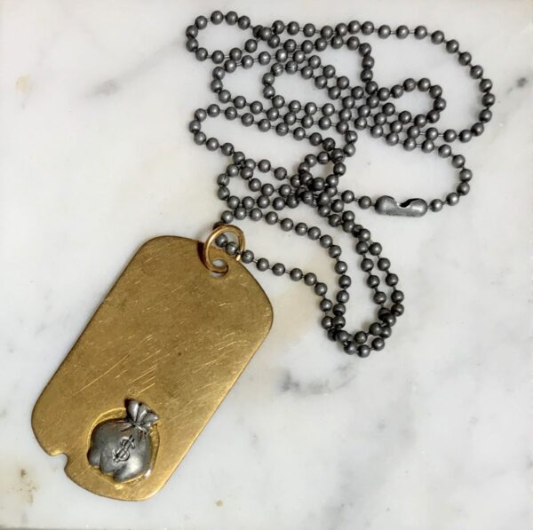 product details: BAG OF CASH MONEY GOLD DOG TAG NECKLACE WITH SILVER BALL CHAIN photo