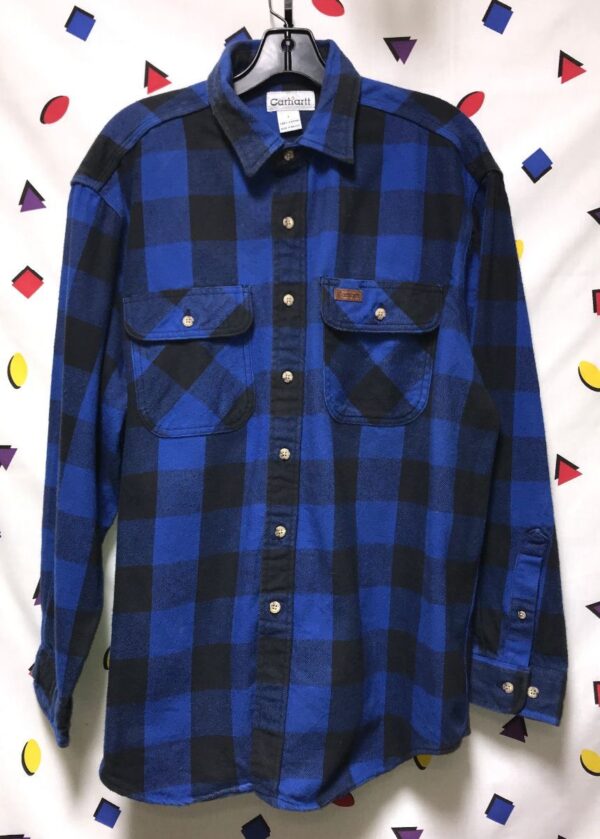 product details: PLAID BUTTON UP FLANNEL COTTON LS SHIRT WITH FRONT BUTTON POCKETS photo