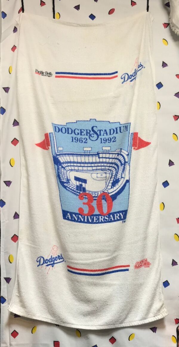 product details: LOS ANGELES DODGER STADIUM 1992 30TH ANNIVERSARY PACIFIC BELL JOLLY RANCHER LA DODGERS BASEBALL BEACH TOWEL photo