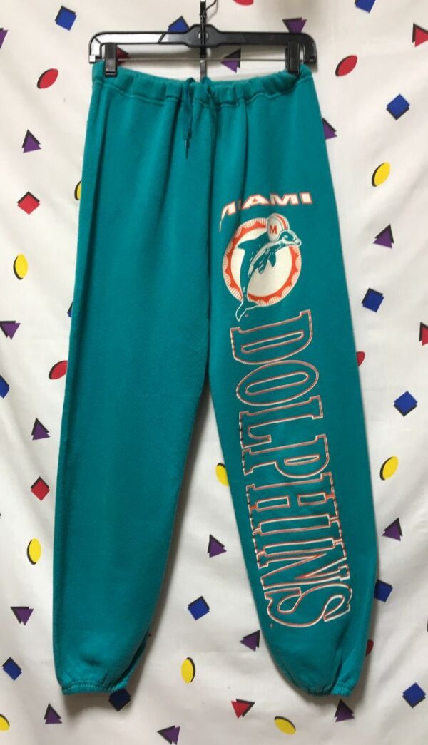 product details: MIAMI DOLPHINS CINCHED ANKLE DRAWSTRING WAIST PRINT ON LEG SWEATPANTS photo