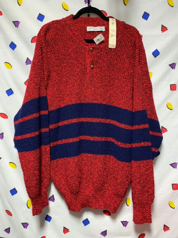 product details: 1990S DEADSTOCK SWEATER CHUNKY TWO BUTTON STRIPES  NOS NWT photo