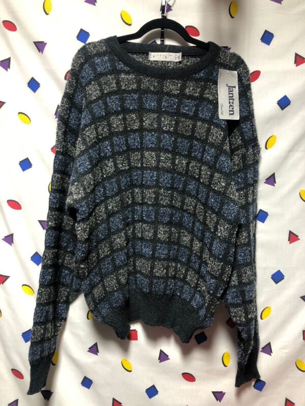 product details: DEADSTOCK  KNIT TAPERED CREWNECK SWEATER SQUARE PATTERN NOS/NWT photo