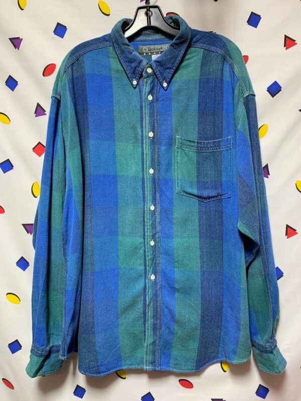 product details: VERTICAL STRIPED BUTTON UP FLANNEL COTTON LS SHIRT WITH SINGLE FRONT POCKET photo