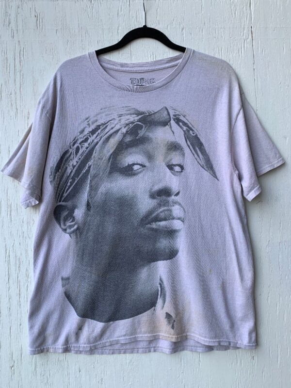 product details: TSHIRT TUPAC PORTRAIT BLACK &AMP; WHITE * DISTRESSED photo