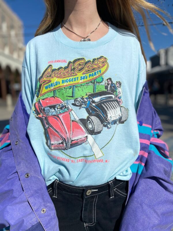 product details: CLASSIC CAR 1991 LEAD EAST NEW JERSEY ANNUAL 50S PARTY VINTAGE PRINT TSHIRT AS-IS photo