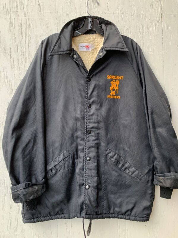product details: RETRO COACH JACKET WINDBREAKER SARGENT FARMERS LOGO SHERPA LINING - AS IS photo
