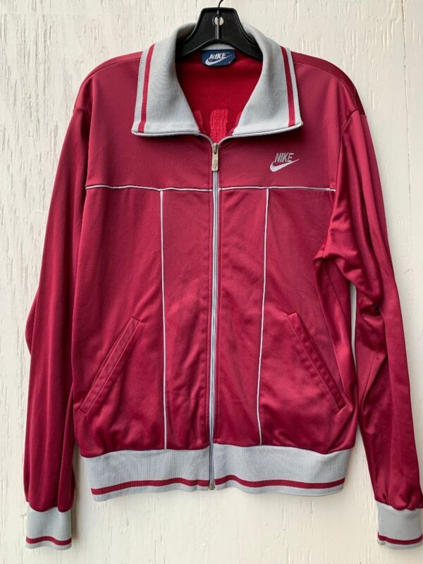 product details: 1970S NIKE BLUE TAG ZIP-UP TRACK JACKET BARBARY COAST BACK LETTERING GRAY TRIM - AS IS photo