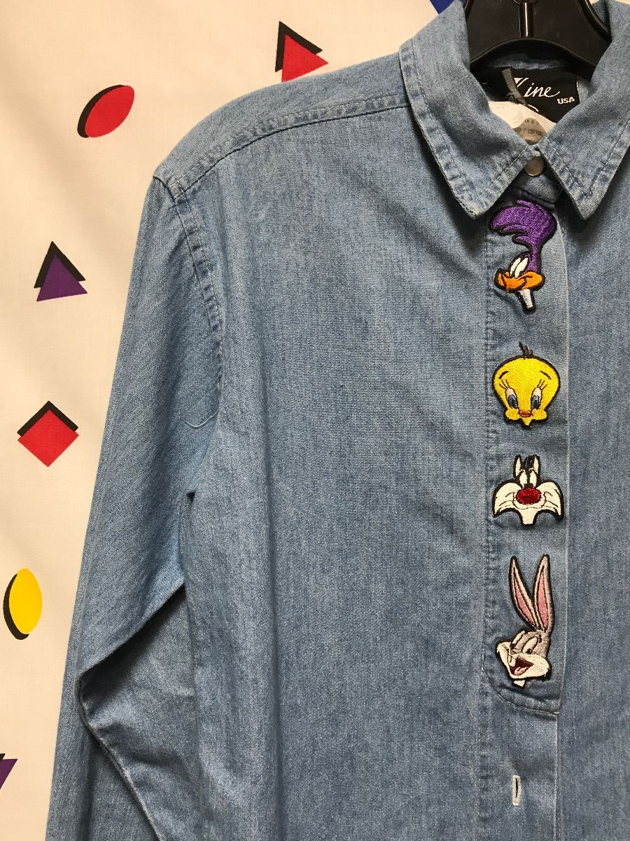 Looney Tunes Characters Denim Long-sleeve Button-up Smaller Fit ...