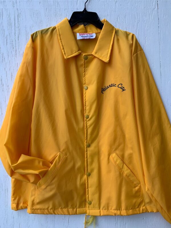 product details: WINDBREAKER COACH JACKET ATLANTIC CITY CHEST PRINT SNAP BUTTONS MADE IN USA photo