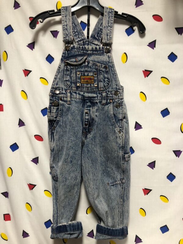 product details: ADORABLE 90S KIDS ACID WASH DENIM OVERALLS WITH CARGO POCKETS photo