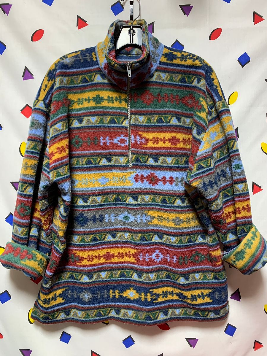 Aztec Fleece 1/4 Zip Pullover Sweatshirt Jacket | Boardwalk Vintage
