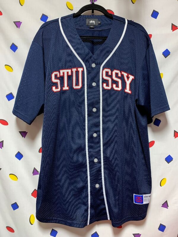 product details: RAD STUSSY MESH BASEBALL STYLE JERSEY EMBROIDERED LETTERS photo
