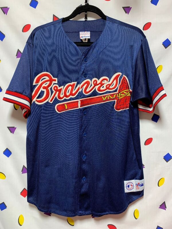product details: MLB ATLANTA BRAVES BUTTON UP PRACTICE JERSEY STITCHED LOGO photo
