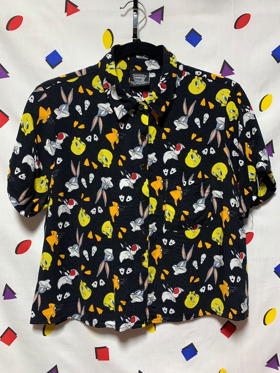 Cute! Cropped Allover Print Looney Tunes Blouse Top Small Fit