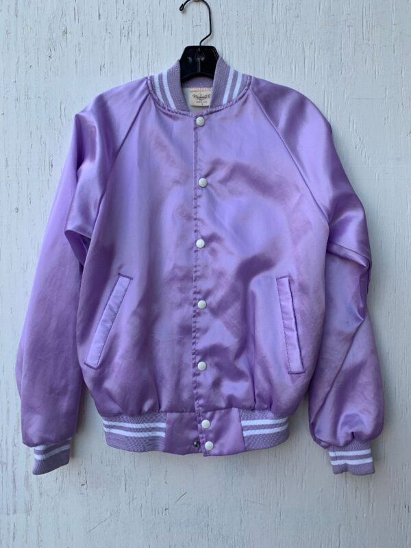 product details: RAD VINTAGE LILAC COLORED SATIN BASEBALL JACKET SMALL FIT photo