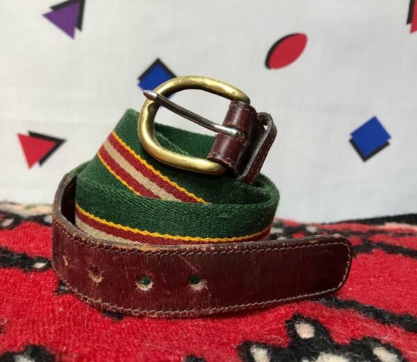 product details: BELT STRIPED FABRIC W/ LEATHER ENDS BRASS BUCKLE GUCCI COLOR WAY photo