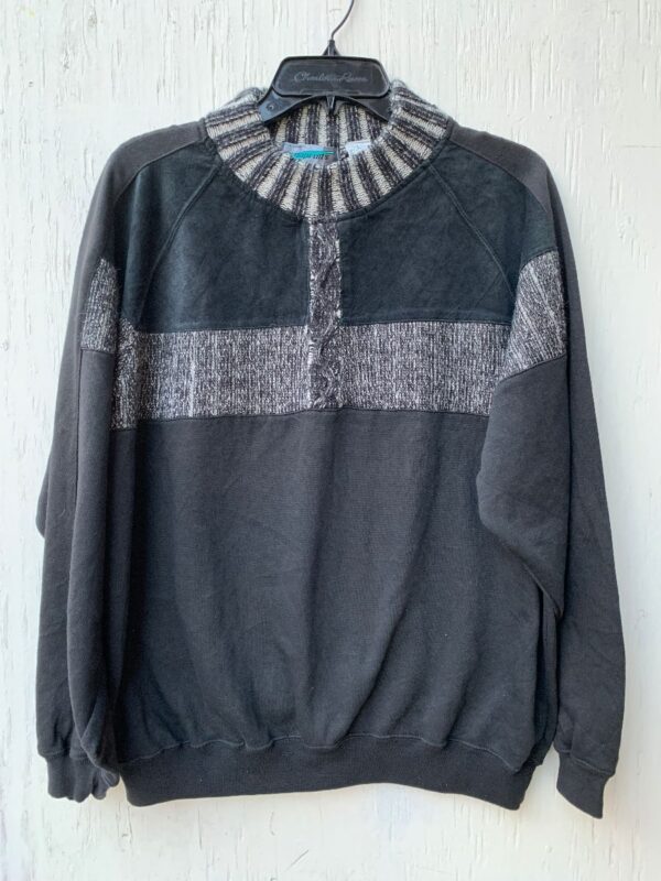 product details: 1990S KNIT PANEL MOCK NECK SWEATER SUEDE PATCHWORK photo