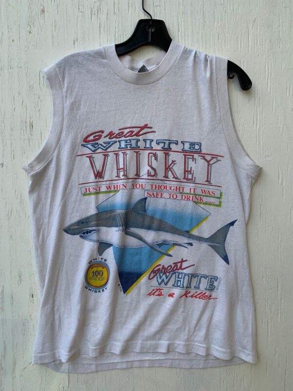 product details: TANK TOP GREAT WHITE WHISKEY \JUST WHEN YOU THOUGHT IT WAS SAFE TO DRINK\ SHARK GRAPHIC photo