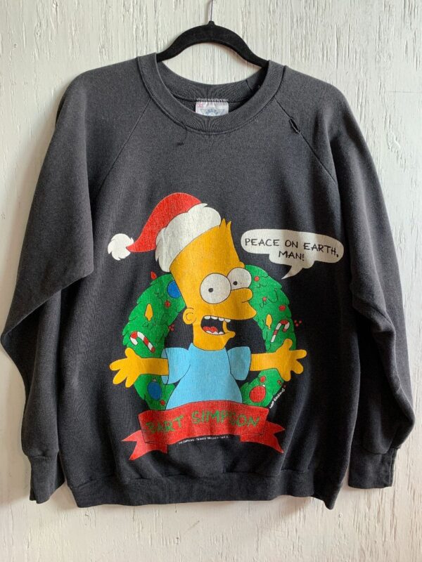 product details: 1990 BART SIMPSON \PEACE ON EARTH, MAN!\ CREW NECK CHRISTMAS SWEATER – AS IS photo