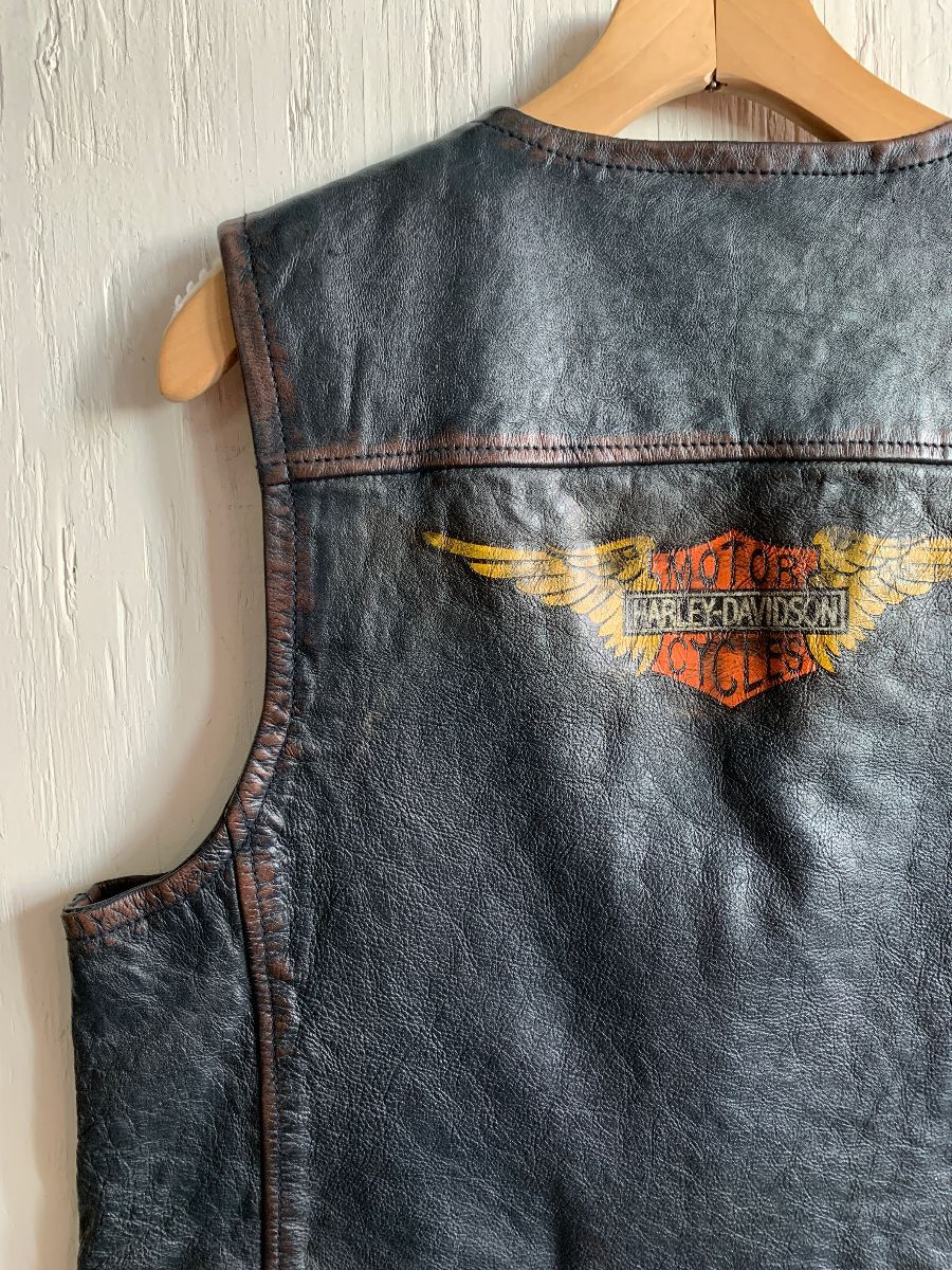 Harley Davidson Winged Back Logo Two-tone Zip-up Leather Vest ...