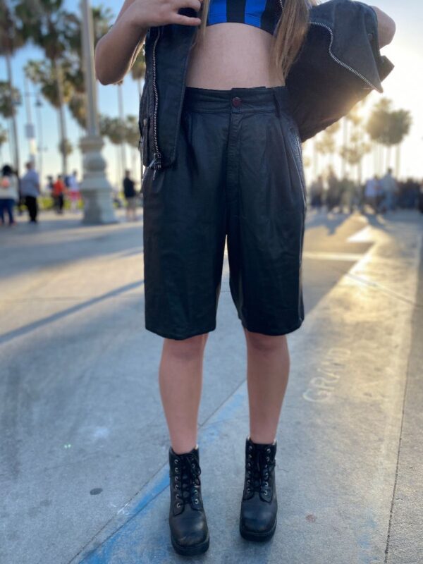 product details: LEATHER LONG SHORTS V CUT-OUT WAIST photo