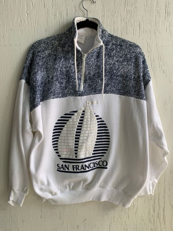 product details: QUARTER ZIP PULLOVER SWEATSHIRT ACID WASH DETAIL SAN FRANCISCO PUFFY GRAPHIC AS-IS photo