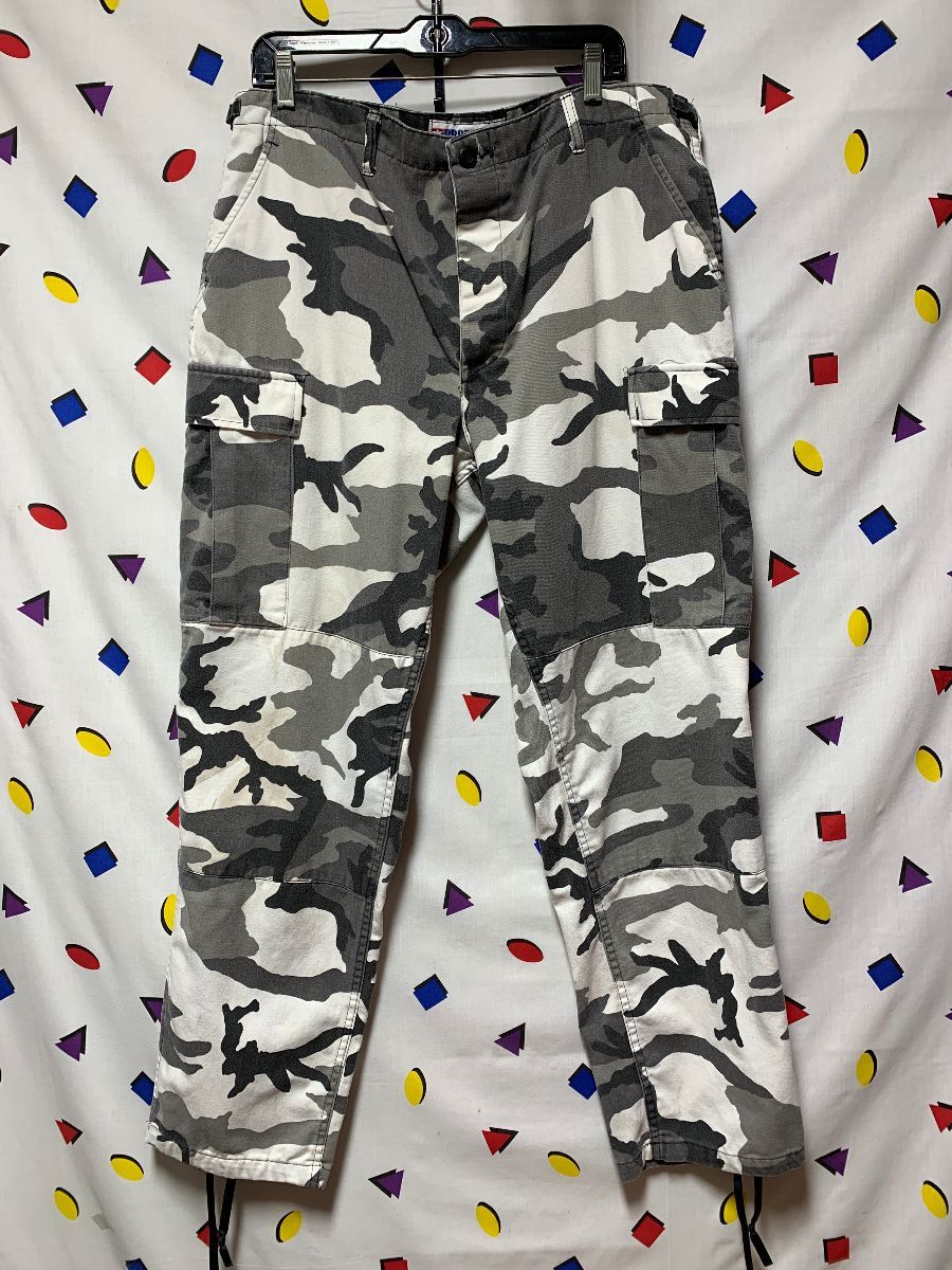 Army Grey Snow Camo Cargo Cotton Camouflage Pants