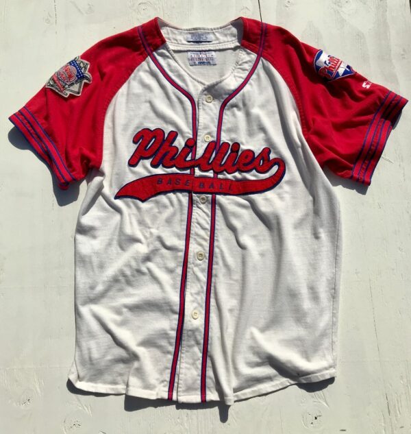 product details: 1990S COTTON BASEBALL JERSEY PHILLIES EMBROIDERED & STITCHED AS-IS photo