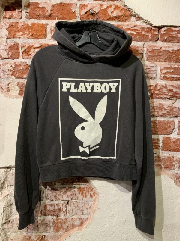 product details: CROPPED PLAYBOY BUNNY RECTANGLE GRAPHIC HOODED SWEATSHIRT photo