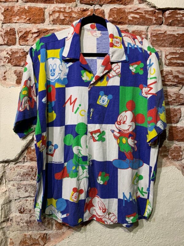 product details: LIGHTWEIGHT BRIGHT MICKEY MOUSE CRAYON SQUARE PRINT SHORT SLEEVE SHIRT photo