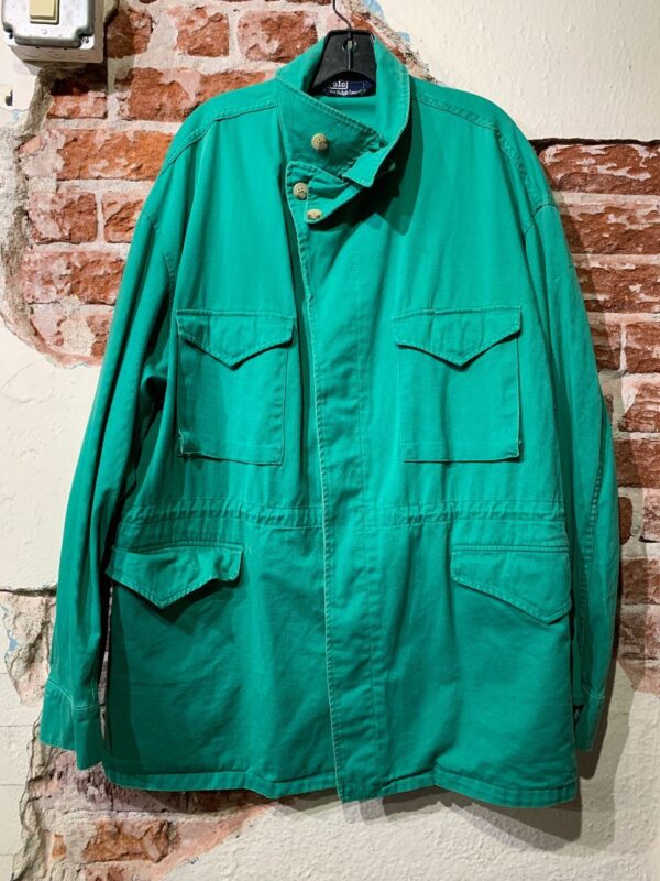 product details: 1990S SOLID TWILL UTILITY STYLE BUTTON DOWN ANORAK COAT JACKET W/ CINCHED WAIST photo