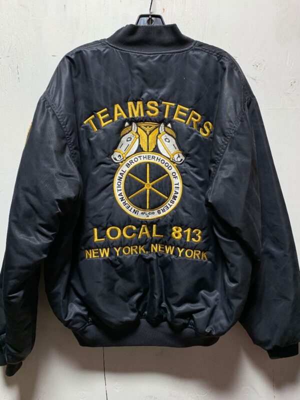 product details: STITCHED TEAMSTERS LOGO LOCAL 813 NEW YORK RICHIE NAME SATIN ZIP-UP JACKET photo