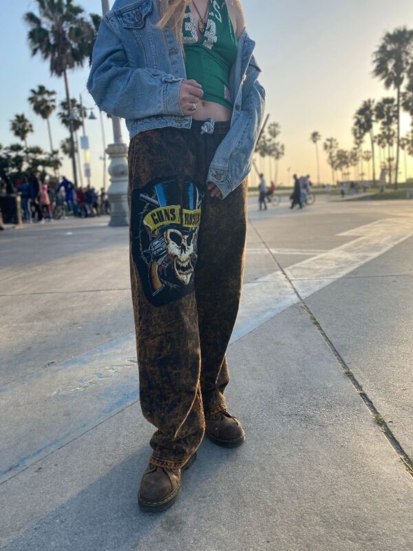 product details: REPURPOSED MINERAL WASH SWEATPANTS W/ GUNS AND ROSES PATCH photo