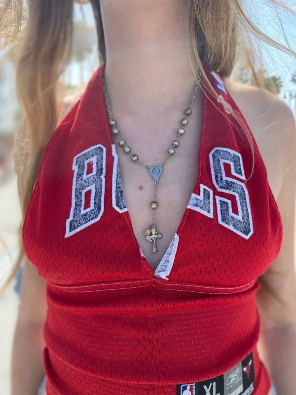 product details: CROSS AND HEART ANTIQUE MIXED CHAIN AND LINK ROSARY NECKLACE photo