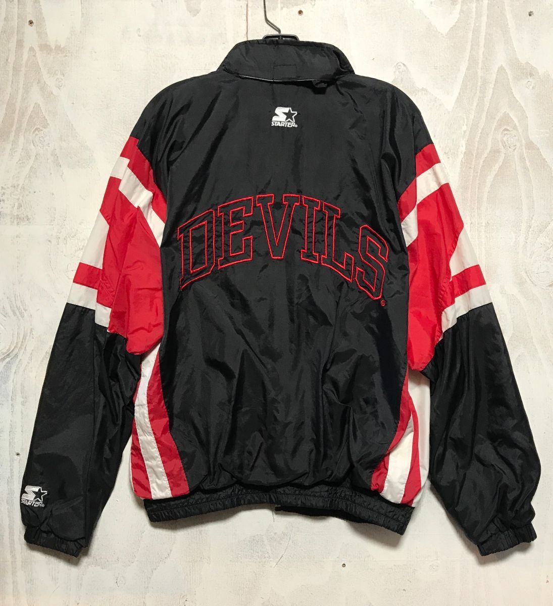 NHL New Jersey Devils Red Dark Blue Leather Bomber Jacket
