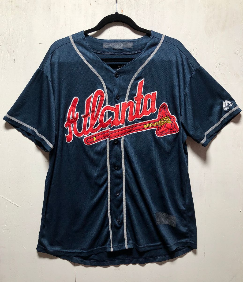 Vintage Majestic Atlanta Braves MLB Baseball Jersey Yellow Striped USA Made  Sz L