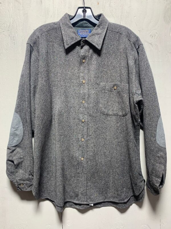 product details: PENDLETON WOOL LONG-SLEEVE BUTTON UP WITH SUEDE ARM PATCHES photo