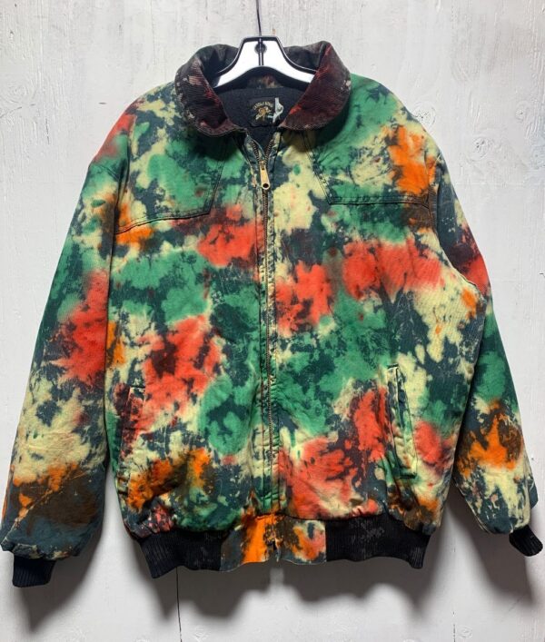 product details: TIE-DYE CARHARTT STYLE ZIP-UP JACKET- CORDUROY COLLAR AND FLEECE INTERIOR AS-IS photo