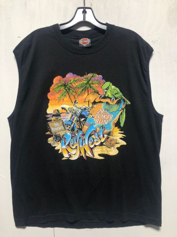 product details: HARLEY DAVIDSON 2001 KEY WEST PHIL PETERSONS 29TH ANNUAL POKER RUN MUSCLE TEE photo