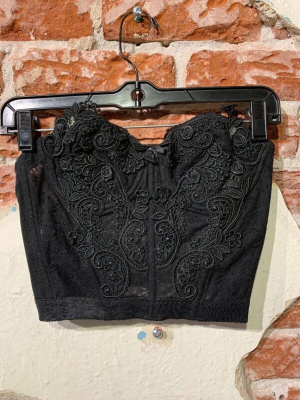 product details: CROPPED SHEER LACE FLORAL BUSTIER W/ SEQUIN CENTER AS-IS photo