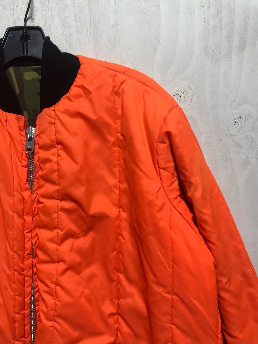 Reversible Neon Orange/camouflage Zip-up Puffy Bomber Jacket ...