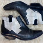 LEATHER POINTED TOE WESTERN CUT ANKLE BOOTS W/ ELASTIC SIDES