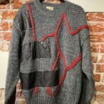 KNIT LEATHER ABSTRACT STRIPED &AMP; PATCHWORK DESIGN OVERSIZED SWEATER