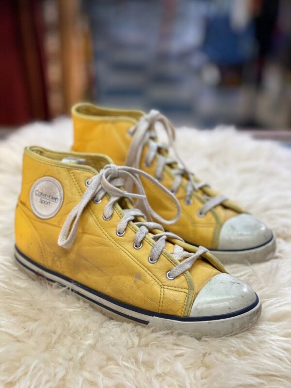 product details: RADICAL 1990S BRIGHT LEATHER HIGH TOP LACE-UP SNEAKERS AS-IS photo